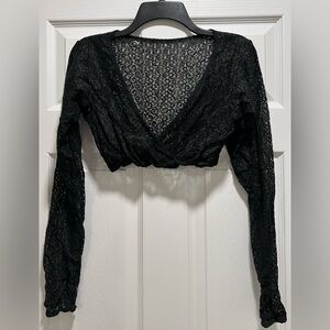 Black Lace Long-Sleeve Crop Top - Women's